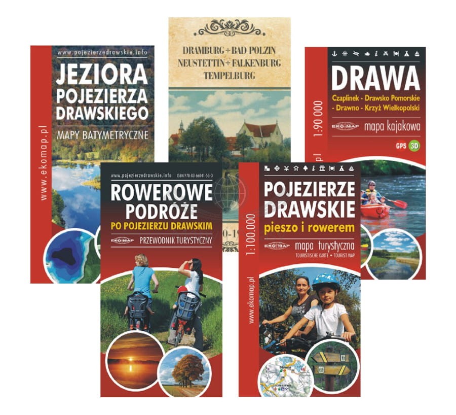 Pojezierze Drawskie 1:100 000. Zestaw: 3 x mapa, przewodnik turystyczny, plany batymetryczne, linijka wędkarska. EKO-MAP