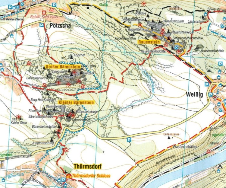 Saksońska Szwajcaria, część zachodnia 1:25 000. Mapa turystyczna wydawnictwa Galileos. Fragment 2