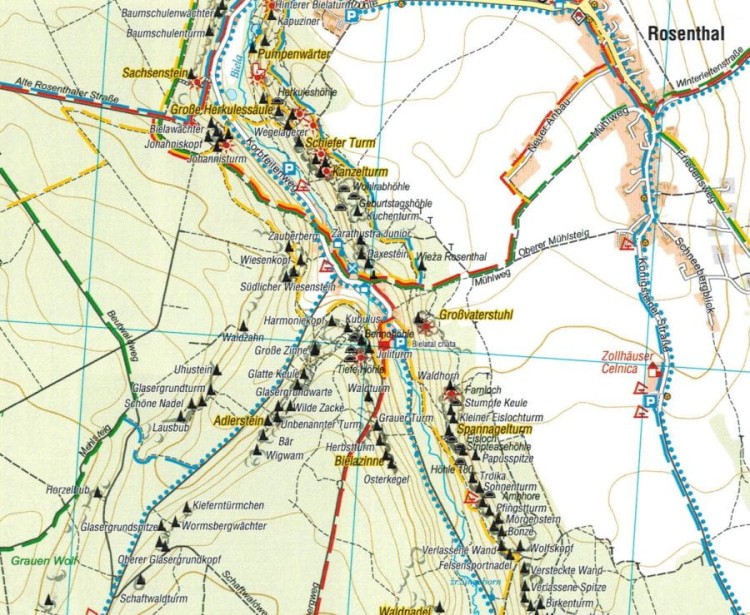 Saksońska Szwajcaria, część zachodnia 1:25 000. Mapa turystyczna wydawnictwa Galileos. Fragment 3