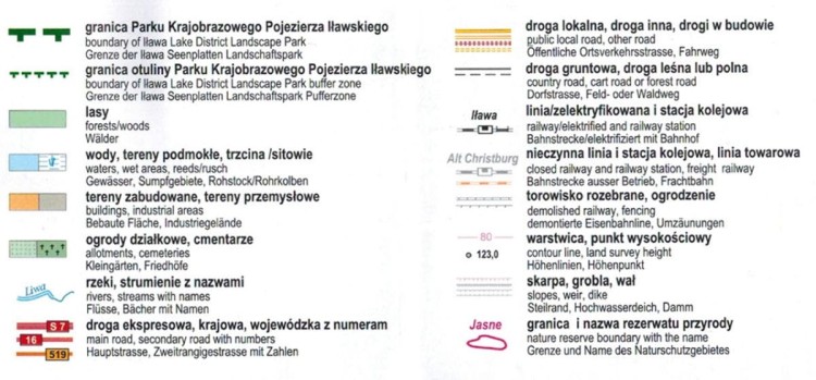 Park Krajobrazowy Pojezierza Iławskiego 1:40 000. Mapa turystyczna wydawnictwa Eko-Kapio. Legenda 1