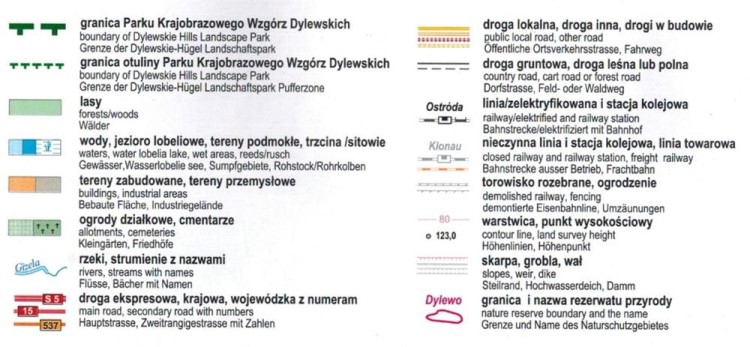 Park Krajobrazowy Wzgórz Dylewskich 1:25 000. Mapa turystyczna wydawnictwa Eko-Kapio. Legenda 1