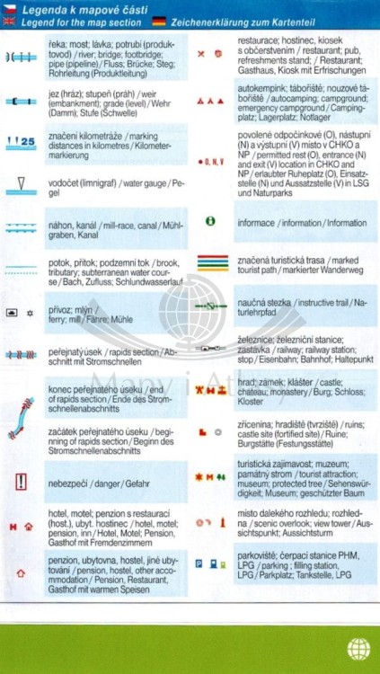 Otava. Mapa kajakowa wydawnictwa Shocart. Legenda 1