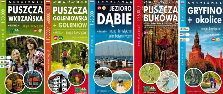 Okolice Szczecina. Zestaw: 5 x mapa turystyczna wydawnictwa EKO-MAP. Okładki zestawu