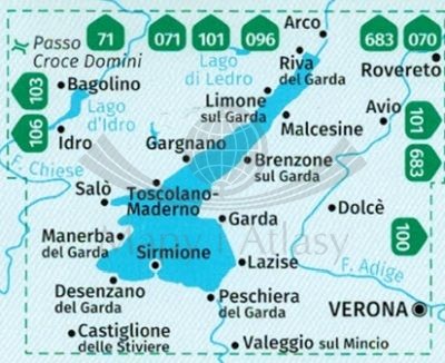 Jezioro Garda i okolice. Zestaw trzech map turystycznych wydawnictwa Kompass. Zasięg