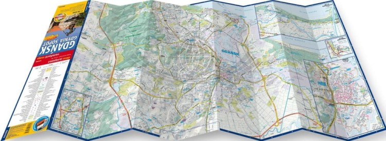 Gdańsk, Gdynia, Sopot / Trójmiasto. Laminowana mapa / Plan miasta wydawnictwa ExpressMap. Składanie mapy