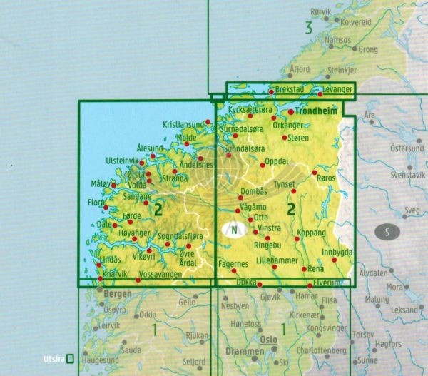 Norwegia Środkowa (Trondheim, Lillehammer, Alesund). Mapa samochodowo-turystyczna /2/ wydawnictwa Freytag & Berndt. Zasięg