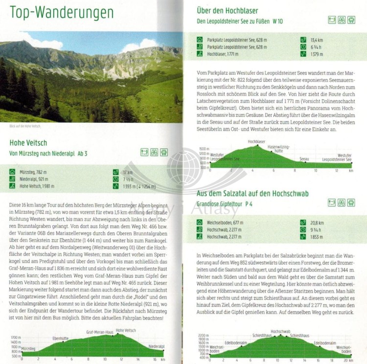 Hochschwab, Veitschalpe, Eisenerz, Bruck a.d. Mur 1:50 000. Mapa turystyczna WK 041 wydawnictwa Freytag & Berndt. Informator - fragment