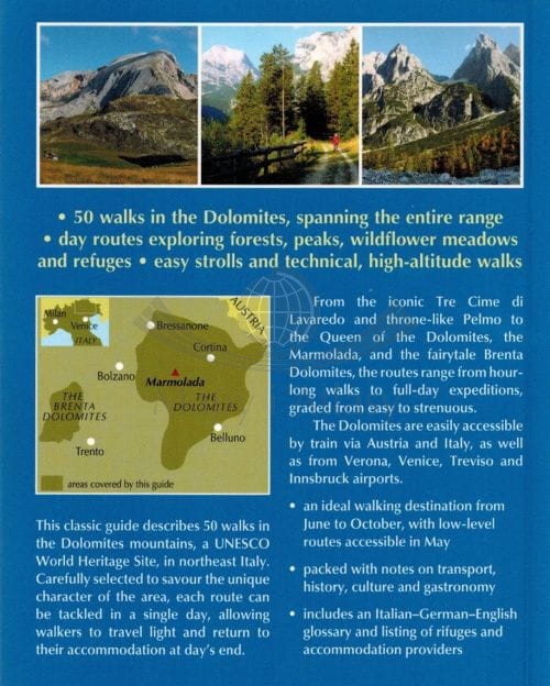 Dolomity - krótkie trasy / Shorter walks in the Dolomites. Przewodnik wydawnictwa Cicerone. Okładka -  tył