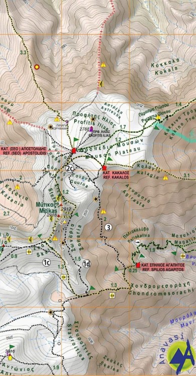 Mt Olympus / Masyw Olimpu. Wodoodporna mapa turystyczna wydawnictwa Anavasi. Fragment 1