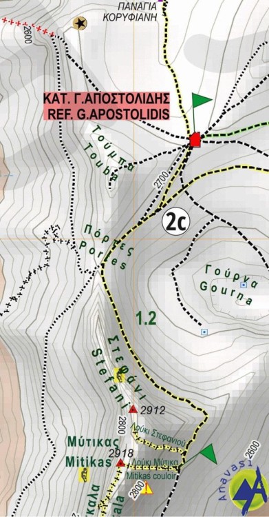 Mt Olympus / Masyw Olimpu. Wodoodporna mapa turystyczna wydawnictwa Anavasi. Fragment 2