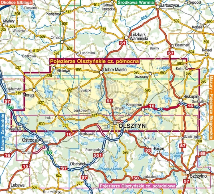 Pojezierze Olsztyńskie - część północna 1:50 000. Mapa turystyczna wydawnictwa Compass. Zasięg