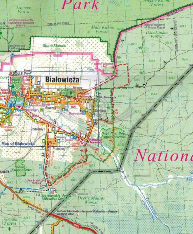 Białowieża Forest and Neighbourhood. Mapa turystyczna wydawnictwa Compass. Fragment 2