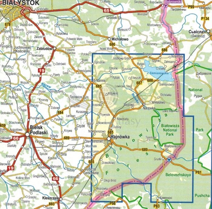Białowieża Forest and Neighbourhood. Mapa turystyczna wydawnictwa Compass. Zasięg