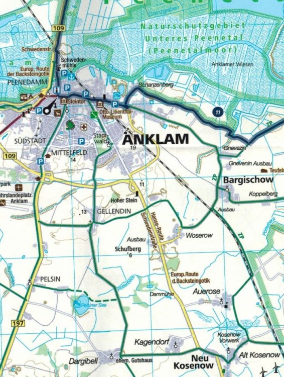 Uznam, Zalew Szczeciński / Usedom, Stettiner Haff, Greifswald 1:70 000. Wodoodporna mapa turystyczna, rowerowa 3349 wydawnictwa Kompass. Fragment 2