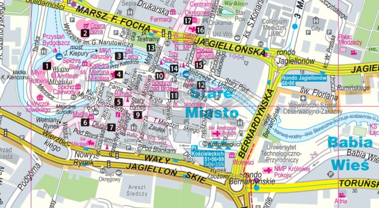 Bydgoszcz i Toruń. Laminowana mapa / Plan miasta + Miniprzewodnik wydawnictwa ExpressMap. Fragment 2