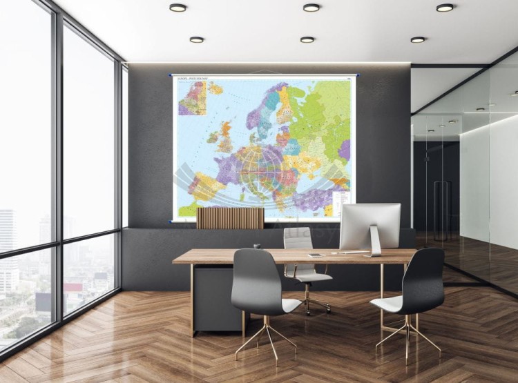 Europa 1:3 000 000. Mapa ścienna. Kody pocztowe. Język angielski. Przykład aranżacji