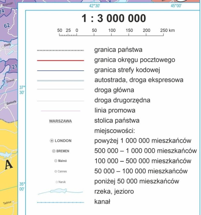 Europa 1:3 000 000. Mapa ścienna. Kody pocztowe. Język polski. Legenda