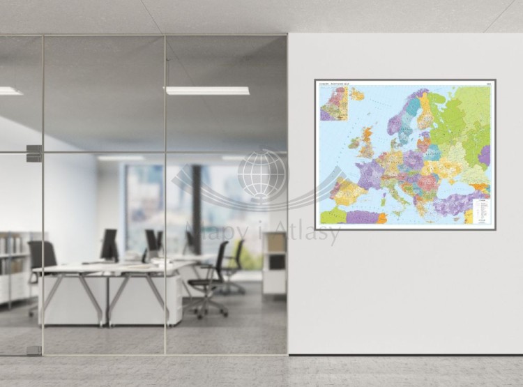 Europa 1:4 500 000. Mapa. Kody pocztowe. Język angielski. Wersja do wpinania. Przykład aranżacji