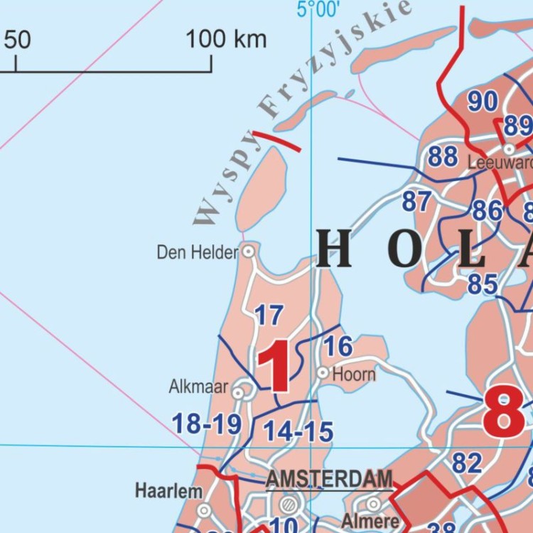 Europa 1:3 000 000. Mapa. Kody pocztowe. Język polski. Wersja do wpinania. Fragment 3
