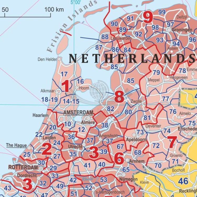 Europa 1:4 500 000. Mapa. Kody pocztowe. Język angielski. Wersja magnetyczna. Fragment 3