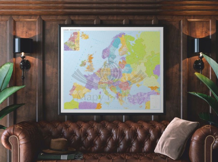 Europa 1:3 750 000. Mapa. Kody pocztowe. Język angielski. Wersja magnetyczna. Przykład aranżacji