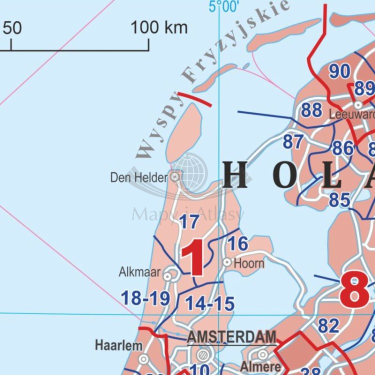 Europa 1:3 000 000. Mapa. Kody pocztowe. Język polski. Wersja magnetyczna. Fragment 3