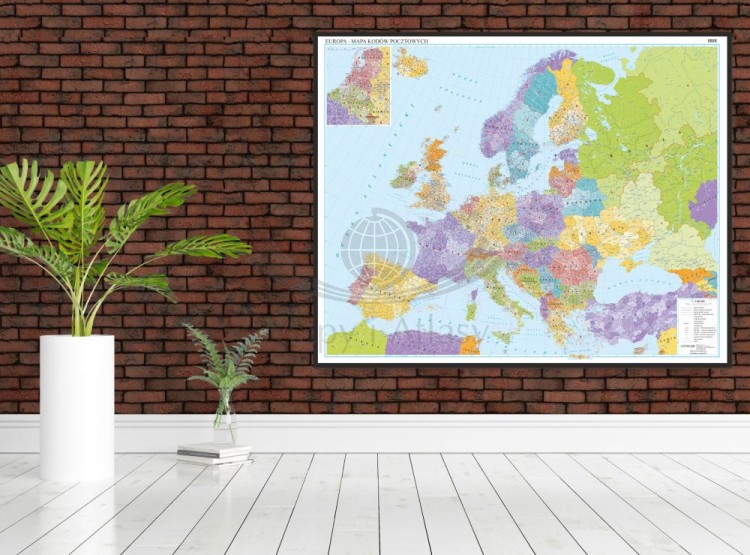 Europa 1:3 000 000. Mapa. Kody pocztowe. Język polski. Wersja magnetyczna. Przykład aranżacji