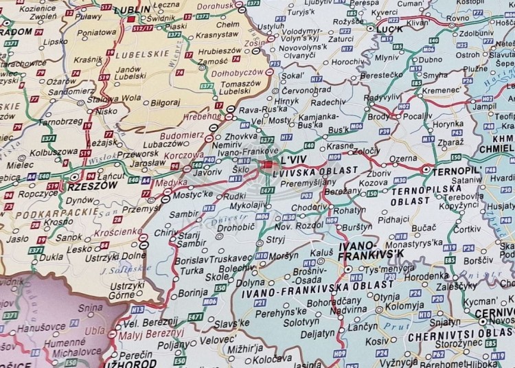 Polska i Ukraina 1:1 500 000. Mapa ścienna drogowa. Fragment 1