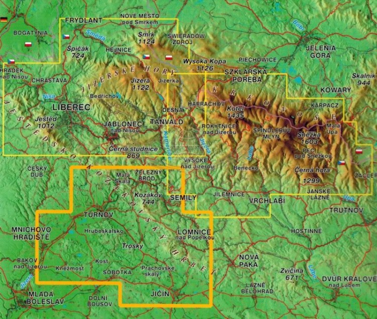 Czeski Raj / Cesky Raj 1: 25 000. Atlas turystyczny wydawnictwa  Kartografie HP. Zasięg