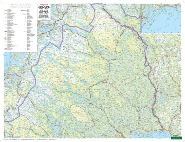 Szwecja Północna / Schweden Nord, Schwedisch Lappland, Umea, Ostersund 1:400 000. Mapa samochodowa 5 wydawnictwa Freytag & Berndt. Pierwsza stronna