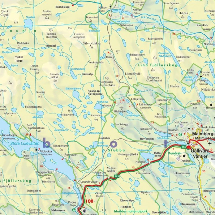 Szwecja Północna / Schweden Nord, Schwedisch Lappland, Umea, Ostersund 1:400 000. Mapa samochodowa 5 wydawnictwa Freytag & Berndt. Fragment