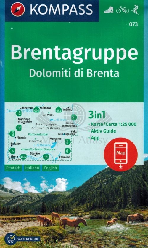 Brentagruppe, Dolomiti di Brenta. Wodoodporna mapa turystyczna 073. Kompass