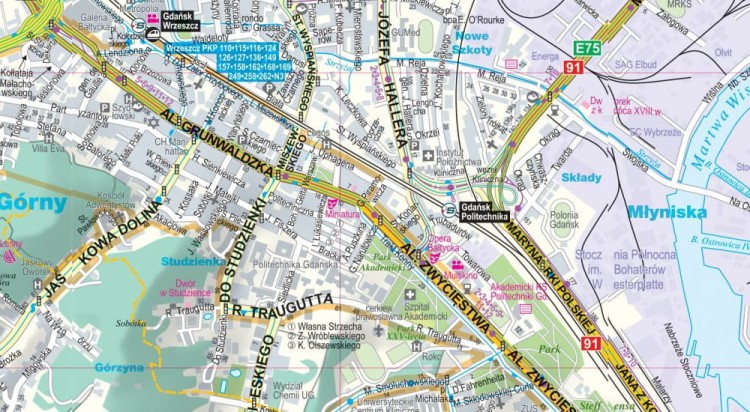 Gdańsk, Sopot 1:26 000. Laminowany plan miasta / Mapa kieszonkowa wydawnictwa ExpressMap. Fragment