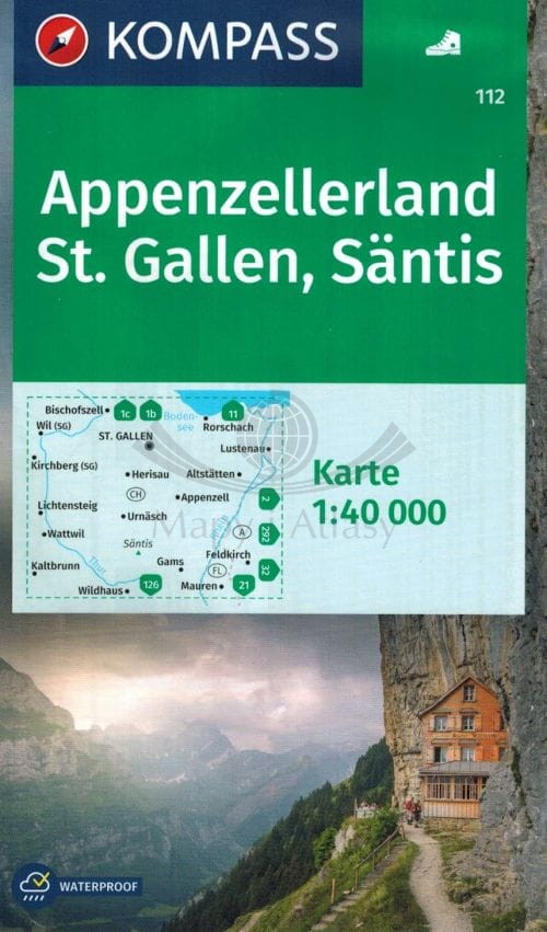 Appenzellerland, St. Gallen, Santis 1:40 000. Wodoodporna mapa turystyczna 112. Kompass