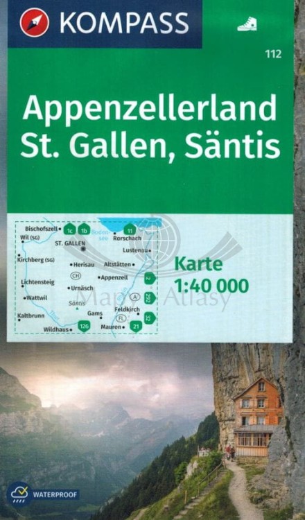 Appenzellerland St. Gallen, Santis 1:40 000. Wodoodporna mapa turystyczna 112 wydawnictwa Kompass. Okładka