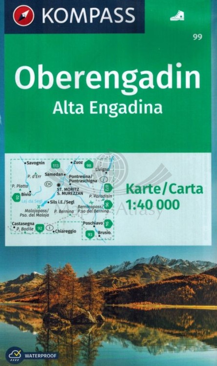 Oberengadin, alta Engadina / Górna Engadyna 1:40 000. Wodoodporna mapa turystyczna 99 wydawnictwa Kompass. Okładka