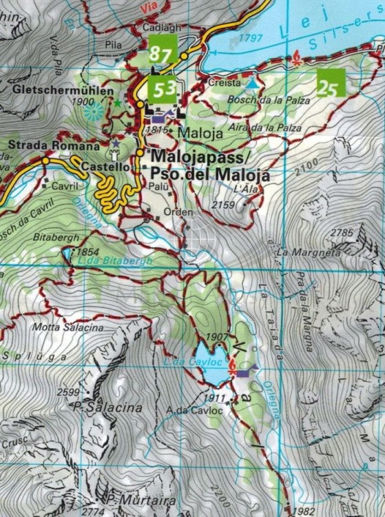 Oberengadin, alta Engadina / Górna Engadyna 1:40 000. Wodoodporna mapa turystyczna 99 wydawnictwa Kompass. Fragment 1