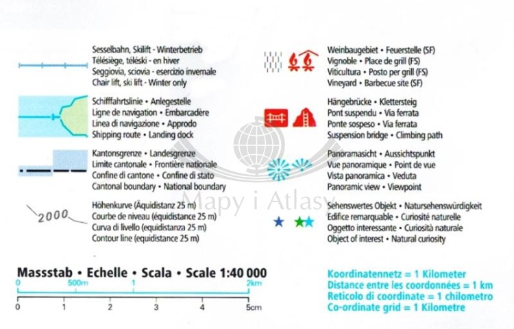 Oberengadin, alta Engadina / Górna Engadyna 1:40 000. Wodoodporna mapa turystyczna 99 wydawnictwa Kompass. Legenda 2