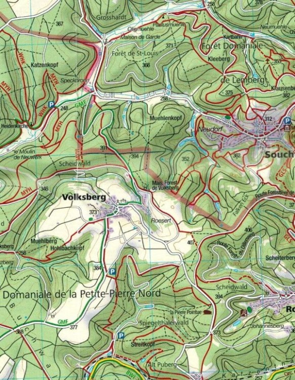 Elsass, Vogesen Nord, Hagenau, Strassburg / Alzacja, cz. północna, Wogezy, Haguenau, Strasbourg. Zestaw dwóch map turystycznych 2220 wydawnictwa Kompass. Mapa 1 - fragment 2