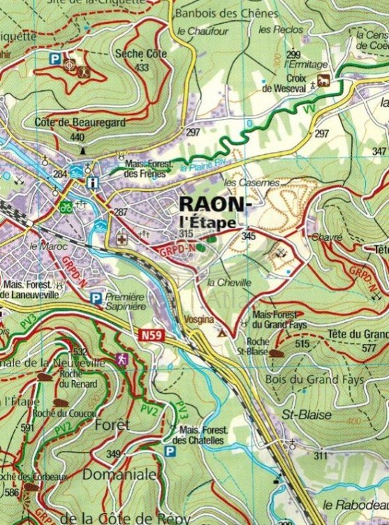 Alzacja, Wogezy cz. środkowa, Strassburg, Colmar /Elsass, Vogesen Mitte. Zestaw dwóch map turystycznych 2221 wydawnictwa Kompass. Mapa pierwsza - Fragment 1