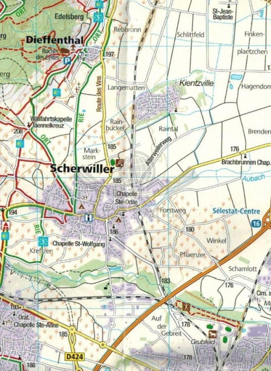 Alzacja, Wogezy cz. środkowa, Strassburg, Colmar /Elsass, Vogesen Mitte. Zestaw dwóch map turystycznych 2221 wydawnictwa Kompass. Mapa druga- Fragment 2