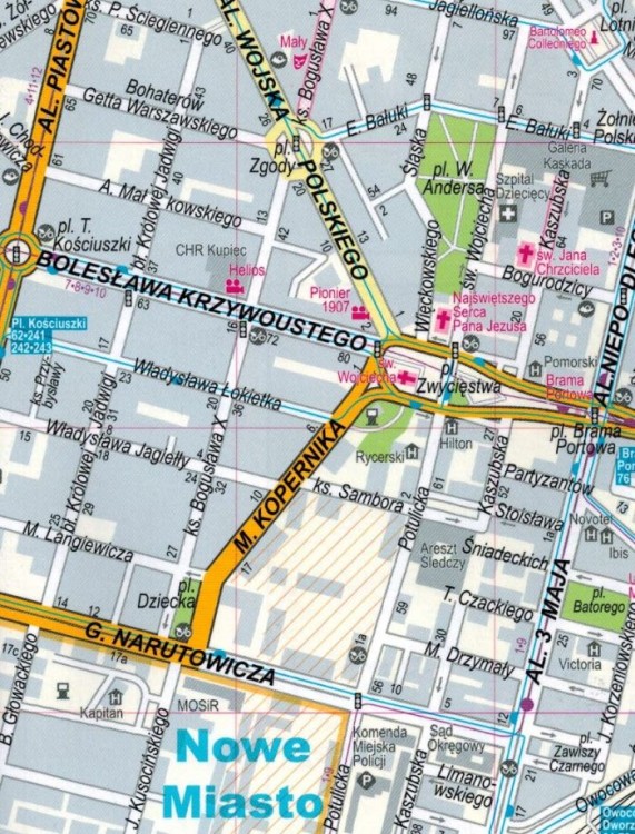 Szczecin, Świnoujście, Police 1:22 000. Foliowana mapa / Plan miasta wydawnictwa ExpressMap. Plan centrum - fragment