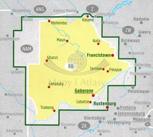 Botswana 1:1 100 000. Mapa samochodowo-turystyczna wydawnictwa Freytag & Berndt. Zasięg