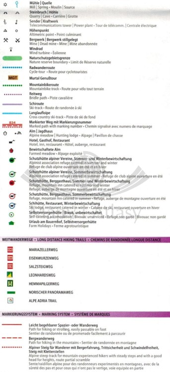 Środkowa Karyntia. Północne okolice Klagenfurtu, Alpy Gurktalskie / Mittelkarnten, Gurktaler Alpen, Friesach, Feldkirchen, St. Veit an der Glan. Mapa turystyczna WK 231 wydawnictwa Freytag & Berndt. Legenda 2