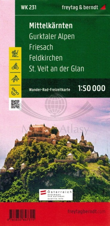 Środkowa Karyntia. Północne okolice Klagenfurtu, Alpy Gurktalskie / Mittelkarnten, Gurktaler Alpen, Friesach, Feldkirchen, St. Veit an der Glan. Mapa turystyczna WK 231 wydawnictwa Freytag & Berndt. Okładka