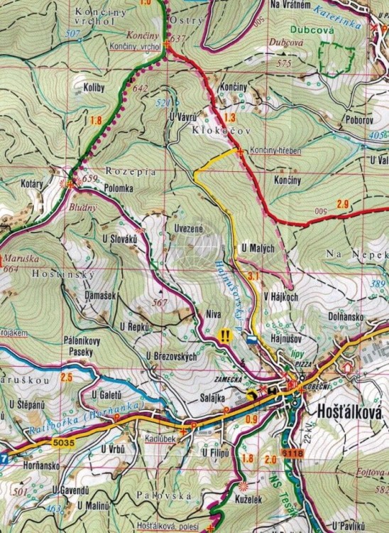 Zlin, Góry Hostyńskie i Wizowickie / Zlinsko, Hostynske a Vizovicke Vrchy. Mapa turystyczna 470 wydawnictwa Shocart. Fragment 1