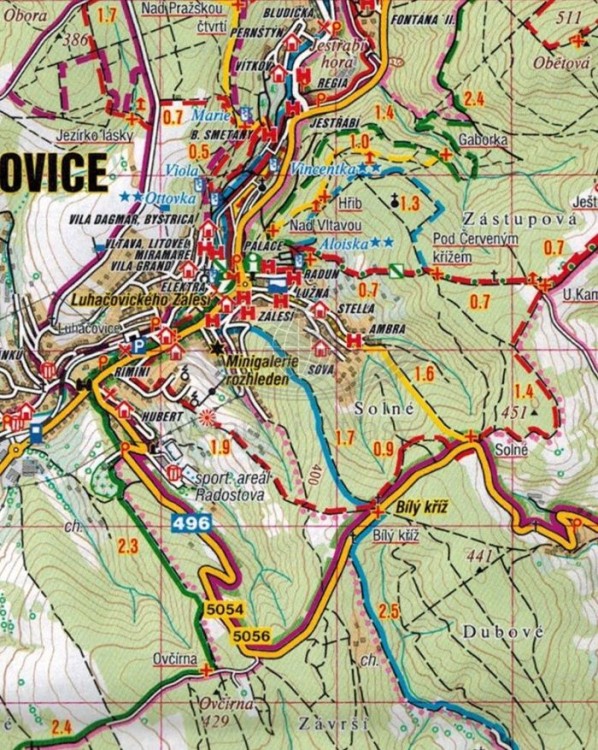 Zlin, Góry Hostyńskie i Wizowickie / Zlinsko, Hostynske a Vizovicke Vrchy. Mapa turystyczna 470 wydawnictwa Shocart. Fragment 2
