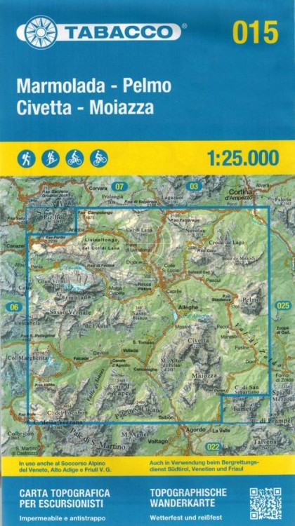 Marmolada, Pelmo, Civetta, Moiazza 1:25 000. Mapa turystyczna 015 wydawnictwaTabacco. Okładka