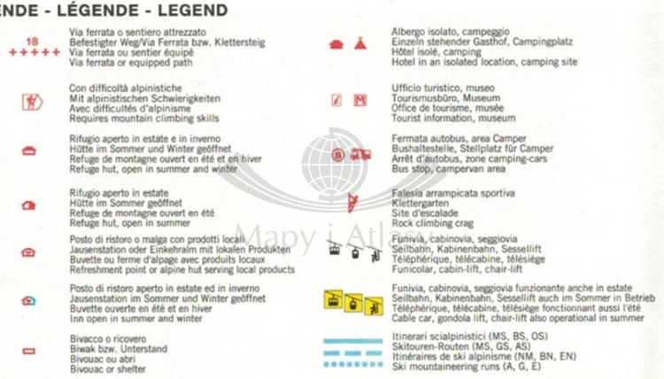 Marmolada, Pelmo, Civetta, Moiazza 1:25 000. Mapa turystyczna 015 wydawnictwa Tabacco. Legenda 2
