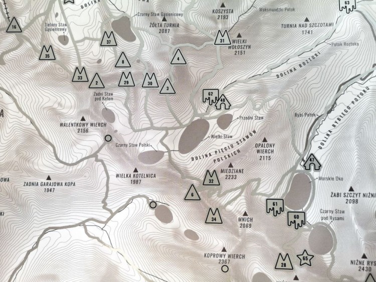 Tatry Polskie. Mapa zdrapka VIP. Wersja biała. Fragment 1